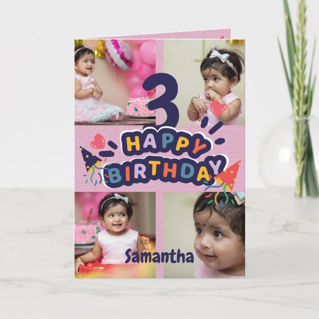 Modern Custom Photo Name 3st Happy Birthday Card (Front)