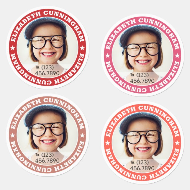 Modern Custom Photo Name Phone Number Kids' Labels (Group)