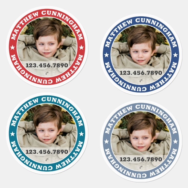 Modern Custom Photo Name Phone Number Kids' Labels (Group)