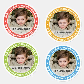 Modern Custom Photo Name Phone Number Kids' Labels by SelectPartySupplies at Zazzle