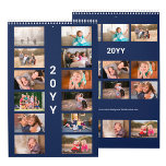 Modern Custom Photo Navy Blue Cover Calendar<br><div class="desc">Create your own modern photo calendar with your favorite photos from the year. Replace the sample images for each month and add the year in the sidebar. The 12 images you choose will automatically appear in a 2 x 6 grid on the front cover with the year in a bold...</div>