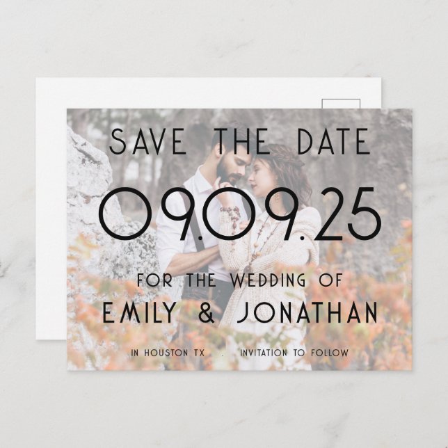 Modern Custom Photo Overlay Wedding Save the Date Announcement Postcard (Front/Back)