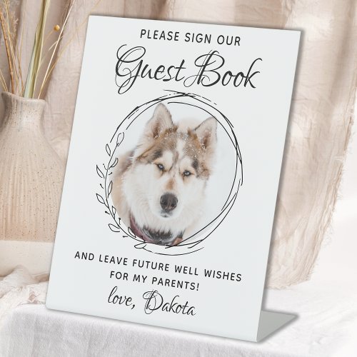 Modern Custom Photo Pet Wedding Guest Book Pedestal Sign