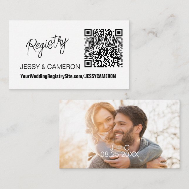 Modern  Custom Photo QR Code Wedding Registry  Enclosure Card (Front/Back)