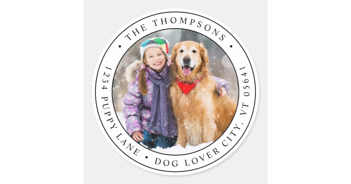Modern Custom Photo Round Return Address Label | Zazzle