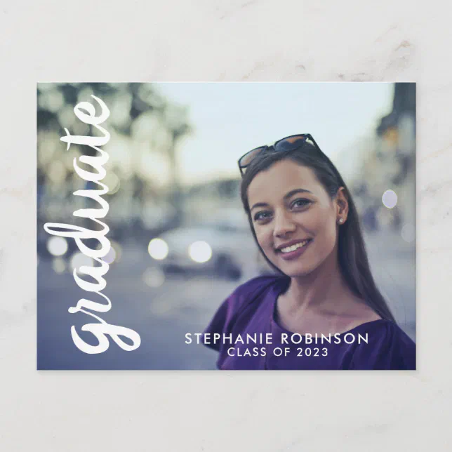 Modern Custom Photo Script Graduation Announcement Postcard | Zazzle