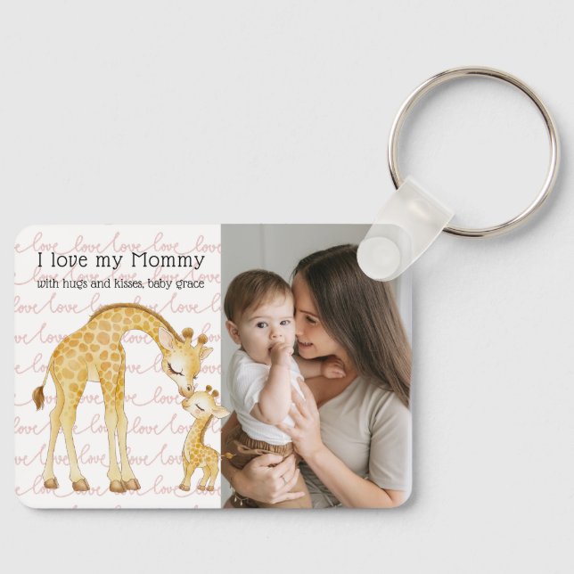 Modern Custom Photo Script 'I Love You - Mommy'  Keychain (Front)