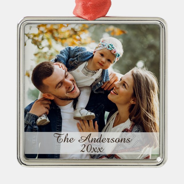 Modern Custom Photo Silver Metal Ornament (Front)