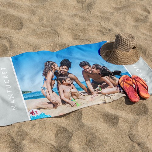 Modern Custom Photo Stylish Typography Ocean Beach Towel