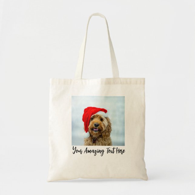 Modern Custom Photo Text Typography Personalized  Tote Bag (Front)