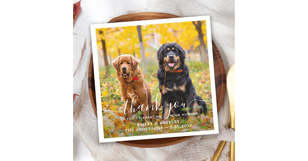 Modern Custom Photo Thank You Dog Pet Wedding Napkins | Zazzle