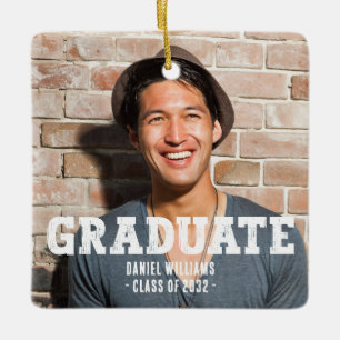 Modern Custom Photo Typography Ceramic Ornament