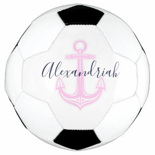 Modern Custom Pink Navy Nautical Anchor Soccer Ball