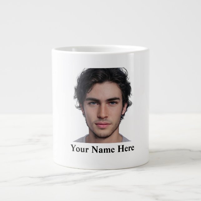 Modern Custom portrait photo name template Giant Coffee Mug (Front)