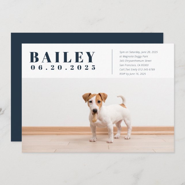 Modern Custom Puppy Dog Photo Birthday Invitation (Front/Back)