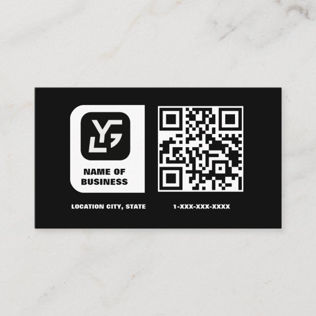 Modern Custom Qr code black Business Card (Front)