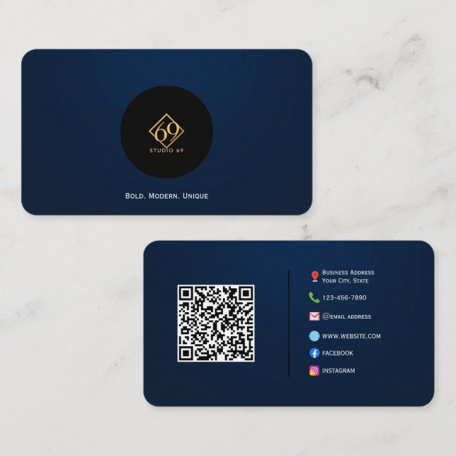 Modern Custom QR Code Business Card with Logo (Front/Back)