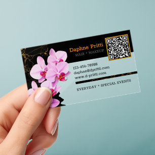 Modern, Custom QR Code, Orchid, Marble Clear Business Cards