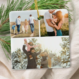 Modern Custom Quote Personalized 3 Photo Collage Ceramic Ornament