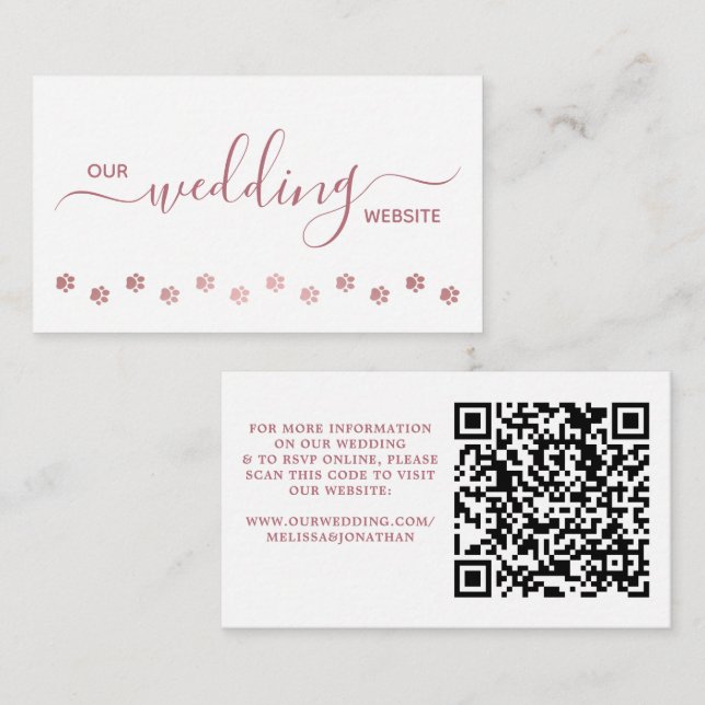 Modern Custom Rose Gold Dog Pet Wedding QR Code  Enclosure Card (Front/Back)