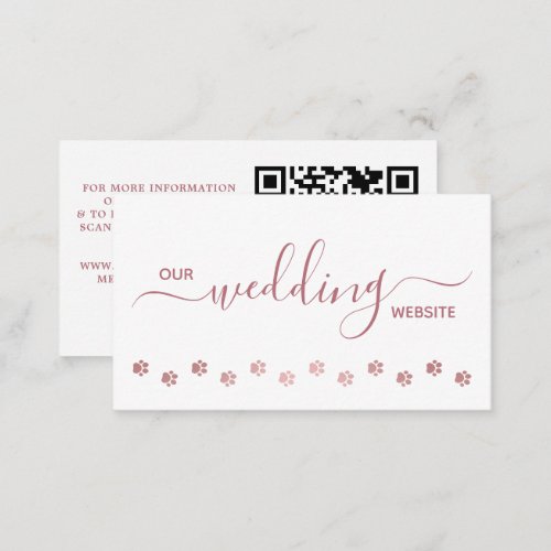 Modern Custom Rose Gold Dog Pet Wedding QR Code  Enclosure Card