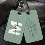 Modern Custom Sage Green Monogram Name Luggage Tag<br><div class="desc">Create Your Own Stylish Modern Custom World Traveler Girly Sage Green Name Monogram Luggage Tag. This chic and playful luggage tag adds a fresh and vibrant touch to your travel must-haves, making it the perfect accessory for globe-trotters or anyone who loves to explore. The front features a bold white monogram...</div>