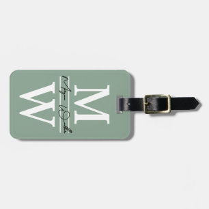 Modern Custom Sage Green Monogram Name Luggage Tag