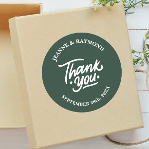 Modern Custom Sage Green Thank You Wedding Favor Classic Round Sticker