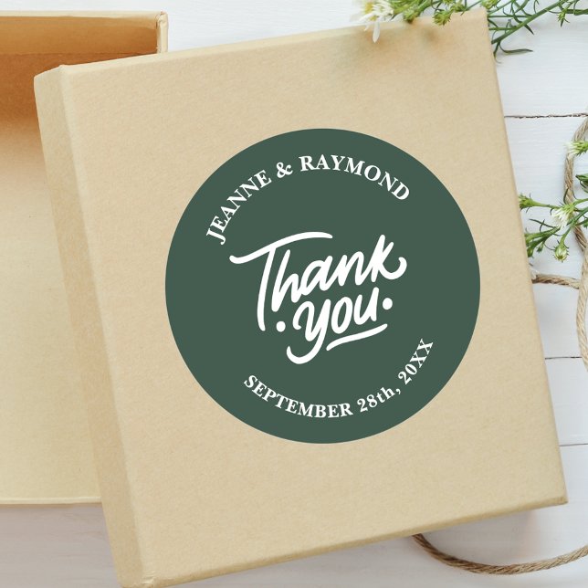 Modern Custom Sage Green Thank You Wedding Favor Classic Round Sticker (Creator Uploaded)
