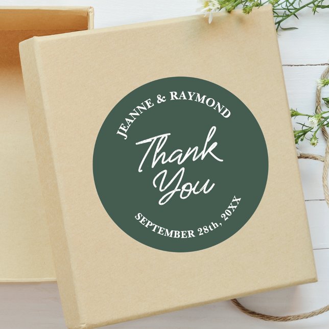 Modern Custom Sage Green Wedding Thank You Favor Classic Round Sticker (Creator Uploaded)