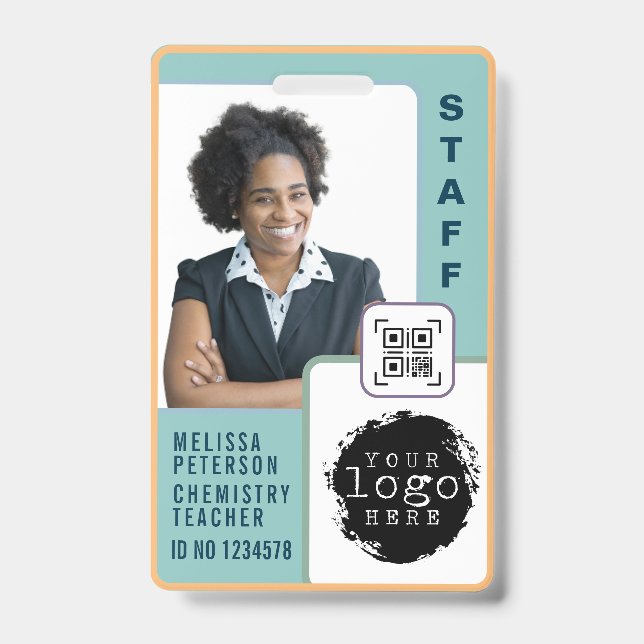 Modern Custom School Teacher Photo Name Card  Badge (Front)