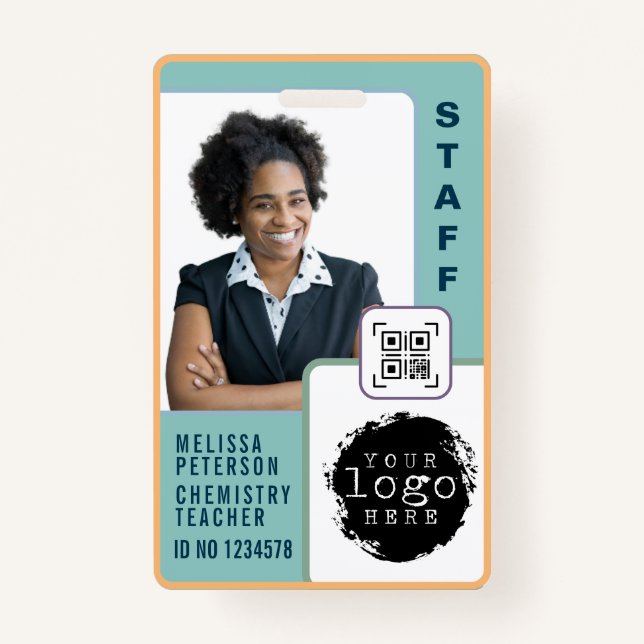 Modern Custom School Teacher Photo Name Card  Badge (Front)