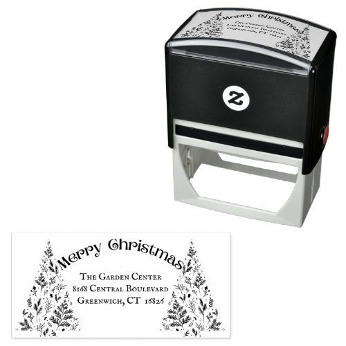 Modern Custom Script Botanical Christmas Tree  Self_inking Stamp