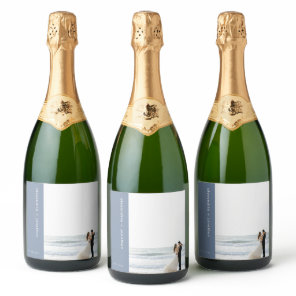 Modern Custom Sparkling Wine Wedding Photo Label