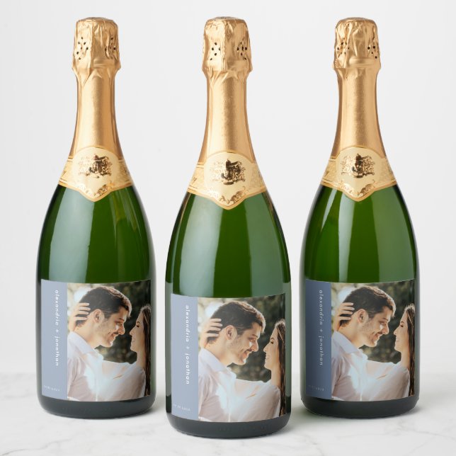 Modern Custom Sparkling Wine Wedding Photo Sparkling Wine Label (Bottles)