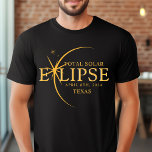 Modern Custom State 2024 Texas Total Solar Eclipse T-Shirt<br><div class="desc">Introducing our Modern Black & Gold 2024 Texas Total Solar Eclipse Custom T-Shirt, a stylish and commemorative piece for this rare celestial event. this shirt captures the elegance and excitement of the total solar eclipse. With the year 2024 boldly displayed, along with the location of Texas, it serves as a...</div>