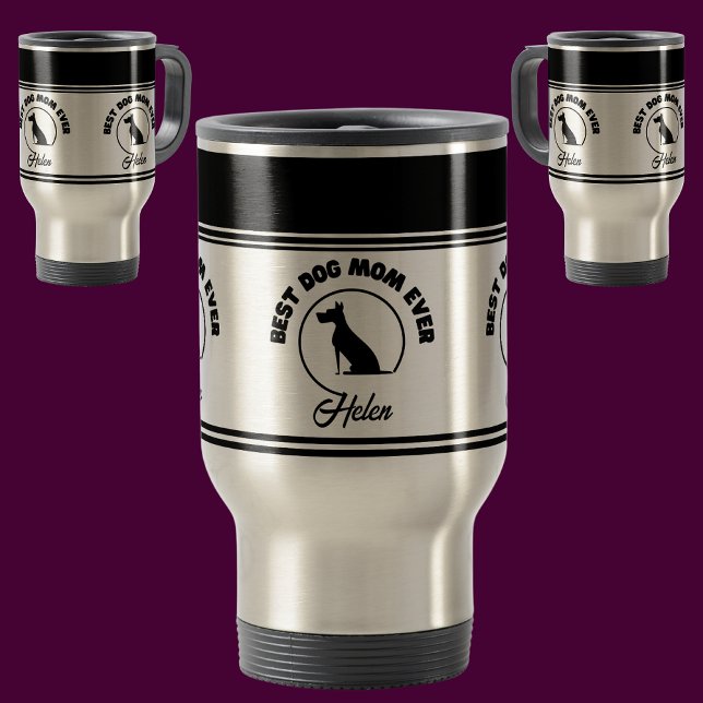 Modern Custom Stylish Name Monogram Dog Mom Travel Mug (Creator Uploaded)