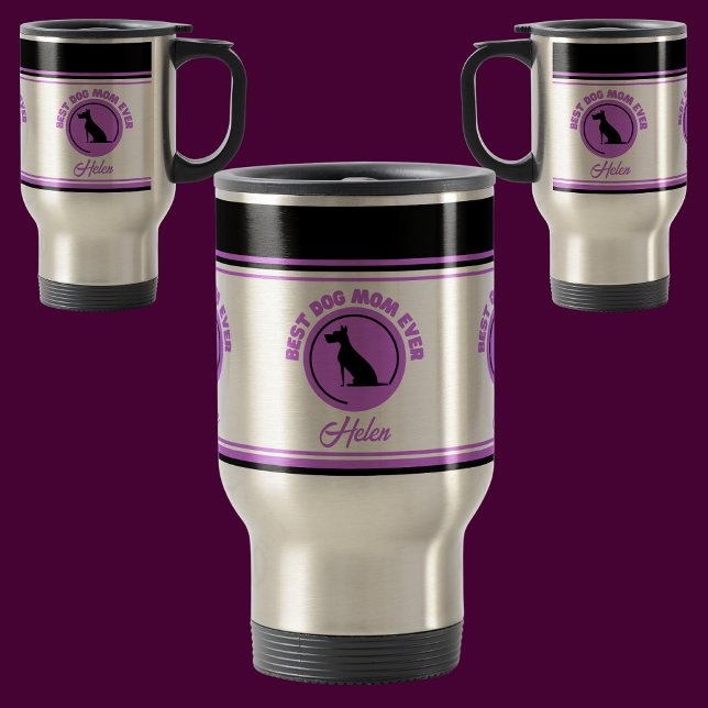 Modern Custom Stylish Name Monogram Dog Mom Travel Mug (Creator Uploaded)