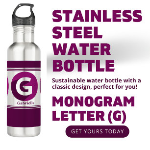 Modern Custom Stylish Name Monogram Letter (G) Stainless Steel Water Bottle