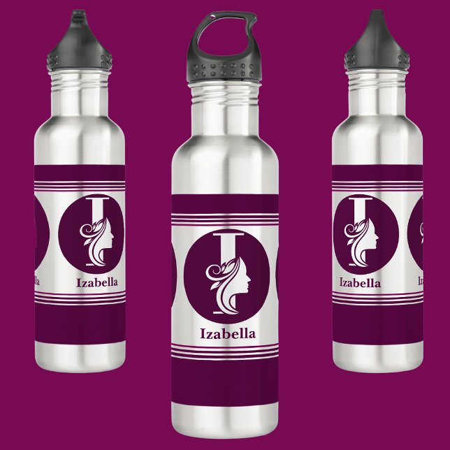 Modern Custom Stylish Name Monogram Letter ( I ) Stainless Steel Water Bottle (Creator Uploaded)
