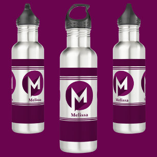 Modern Custom Stylish Name Monogram Letter (M) Stainless Steel Water Bottle