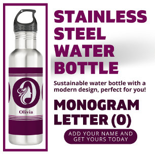Modern Custom Stylish Name Monogram Letter (O) Stainless Steel Water Bottle