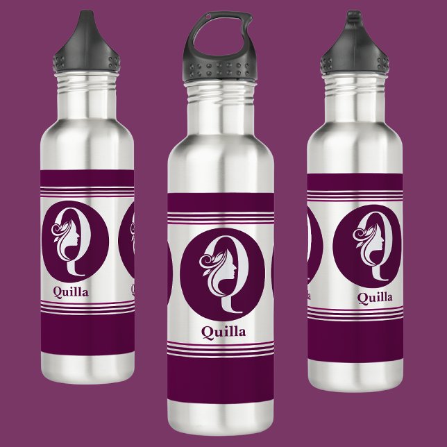 Modern Custom Stylish Name Monogram Letter ( Q ) Stainless Steel Water Bottle (Creator Uploaded)