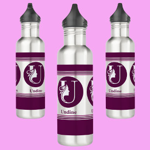 Modern Custom Stylish Name Monogram Letter ( U ) Stainless Steel Water Bottle