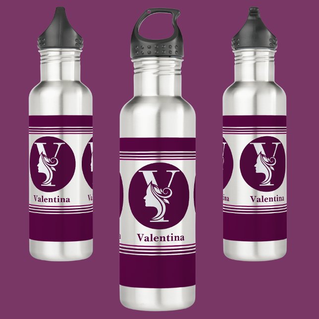 Modern Custom Stylish Name Monogram Letter ( V ) Stainless Steel Water Bottle (Creator Uploaded)
