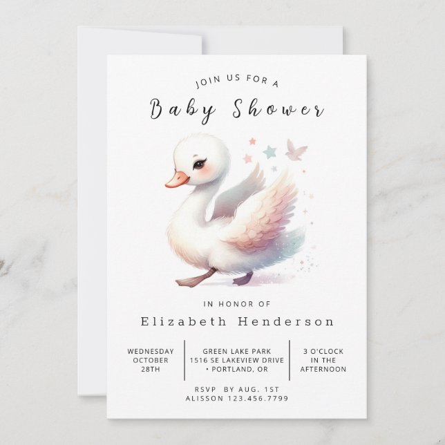 Modern Custom Swan Baby Shower Invitation (Front)