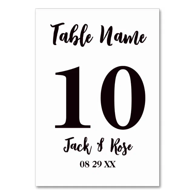 Modern Custom Table Name Wedding Table Number Zazzle