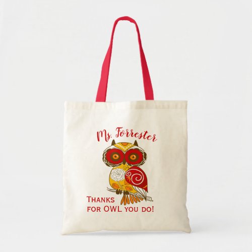 Modern Custom Teacher Appreciation Owl Tote Bag