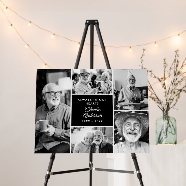 Modern Custom Text 5-Photo Collage Memorial Foam Board (In Situ (Stand))