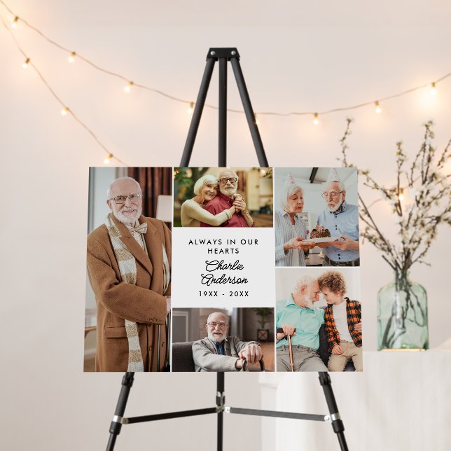 Modern Custom Text 5-Photo Collage Memorial Foam Board (In Situ (Stand))